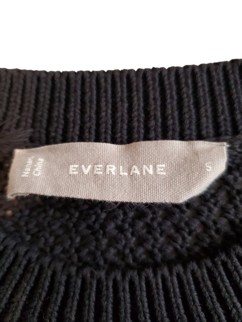 Everlane Cotton Sweater Lace-Knit Crewneck Long-Sleeve Pullover Navy Blue SZ S - Picture 3 of 7